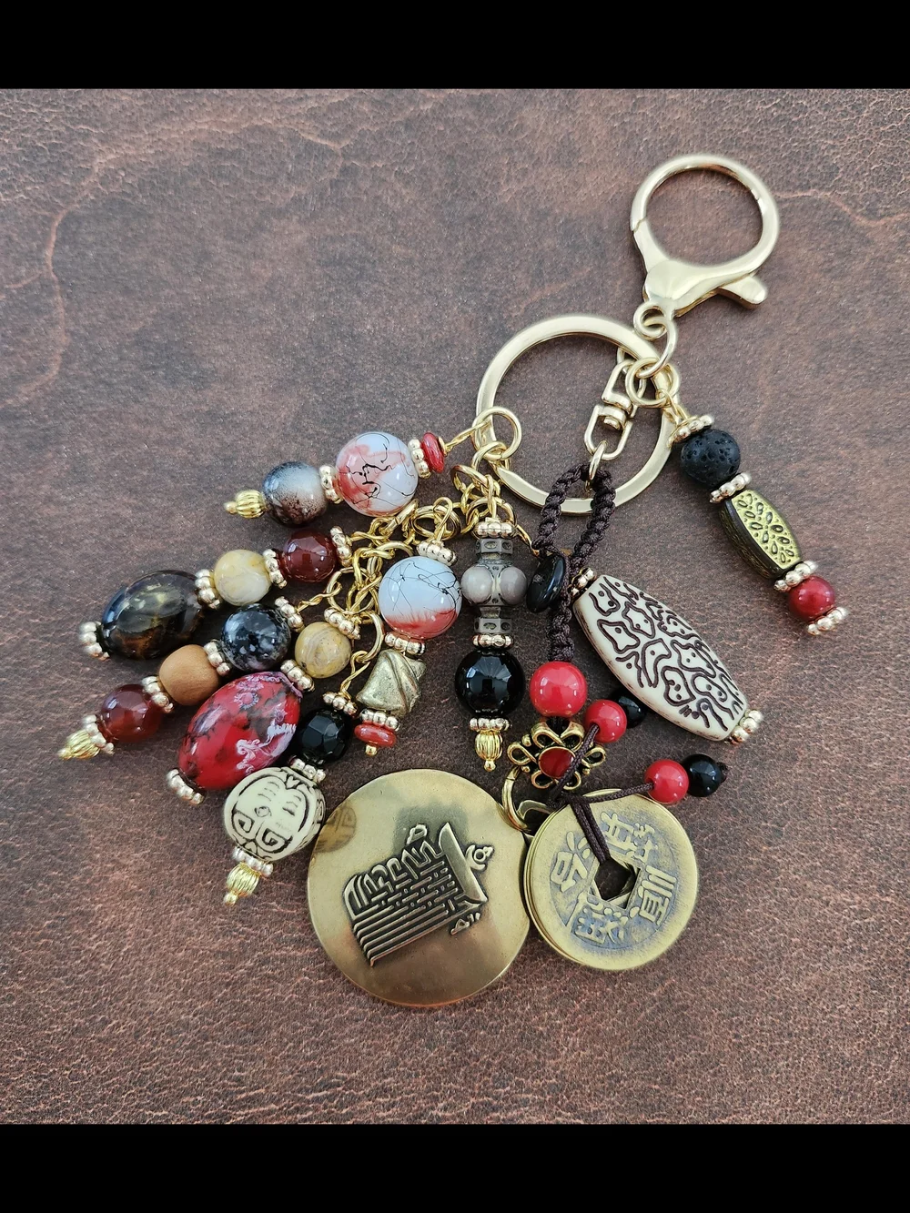 Chinese Feng Shui Purse Charm or Keychain Jasper Carnelian Handcrafted